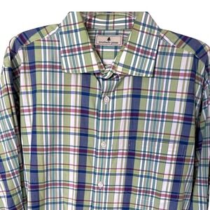Southern Pines green, blue, white plaid pattern men's button-up shirt size L